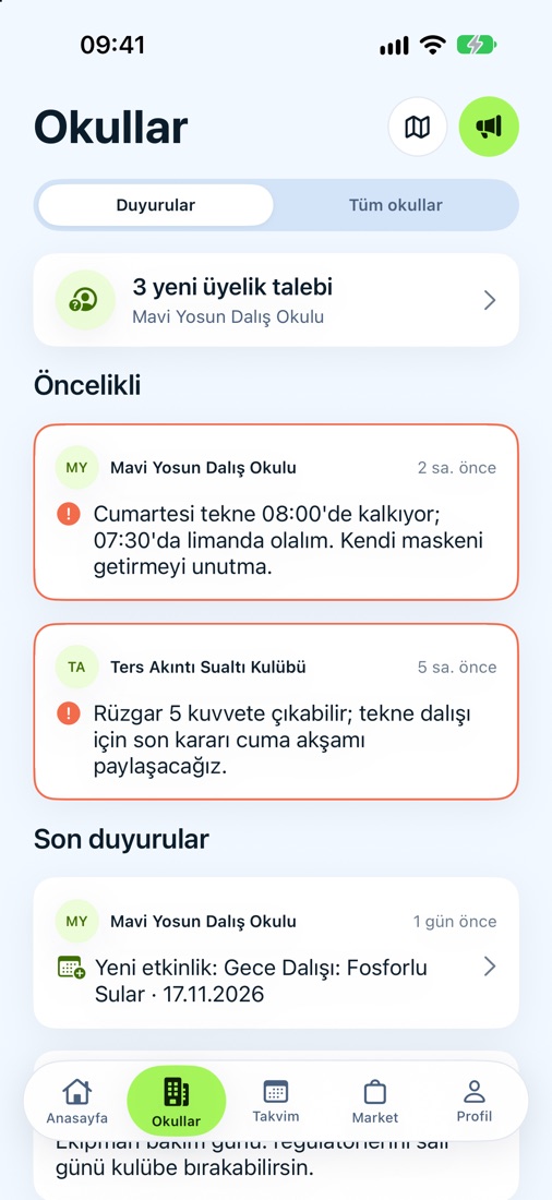 Okullar: okul duyuruları akışı